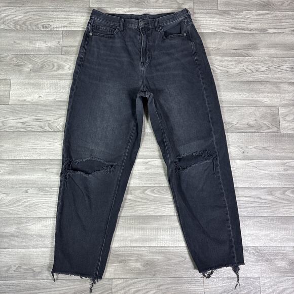 American Eagle Ripped High Rise Relaxed Mom Jeans Black Wash sz 10 - Picture 2 of 8